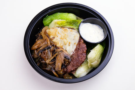 Bunless Beef Burger with Vegetables and Sauce