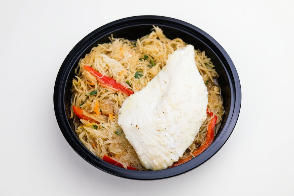 Sesame Seed Halibut with Rice Noodles