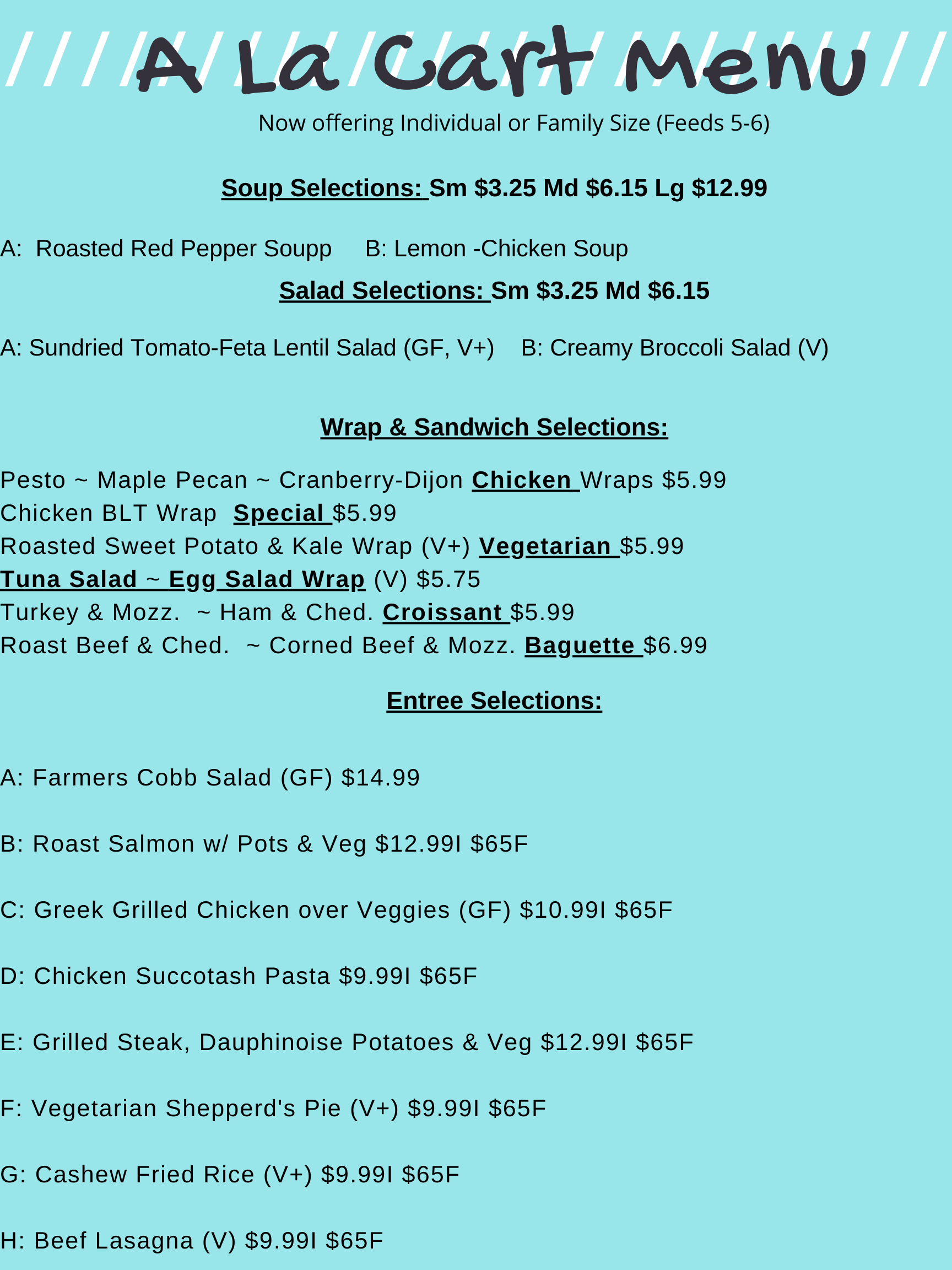Weekly Menu Entrees | Thyme To-Go Inc.